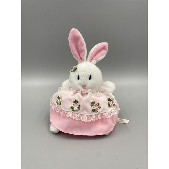 Applause White Bunny Rabbit Plush Stuffed Animal Little Dumpling Pink Bottom 5” - Picture 1 of 5